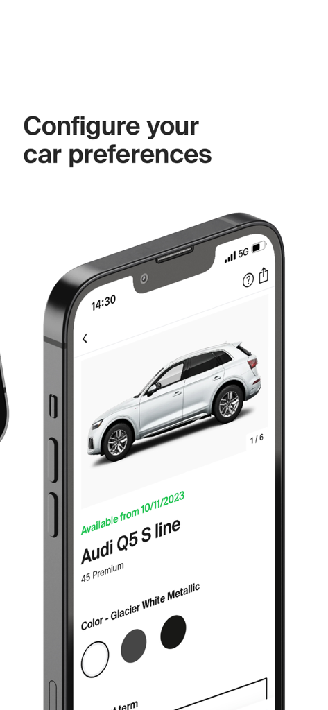 FINN Car Subscription - FINN car subscription app interface for selecting and configuring car preferences