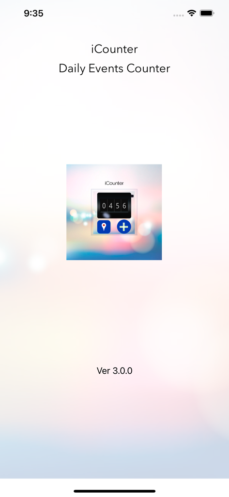 iCounter Daily events counter - iCounter Daily Events Counter app splash screen with logo and version 3.0.0