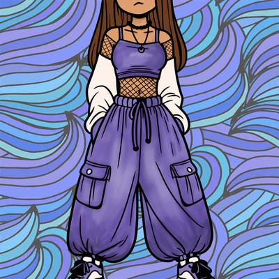 girl in a crop top and baggy pants