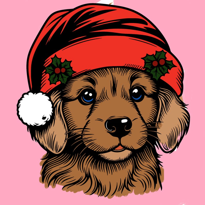 realistic dog wearing a santa hat