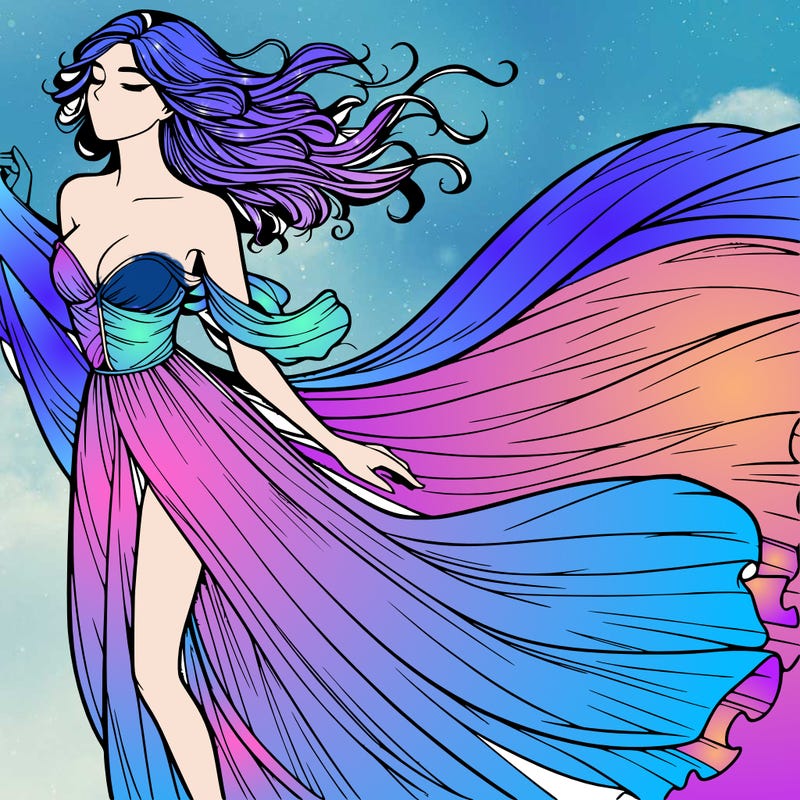 realistic woman in dress flowing the the wind