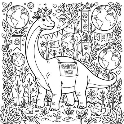 Embark on an epic coloring adventure with our unique Dreadnoughtus dinosaur, proudly celebrating Earth Day amidst a lush landscape. This engaging template combines prehistoric wonder with a powerful message of environmental care, perfect for creative minds of all ages.
