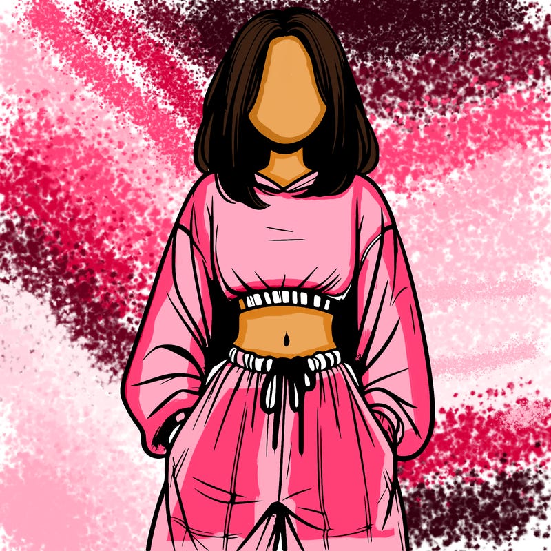 realistic girl faceless with baggy pants and a crop top