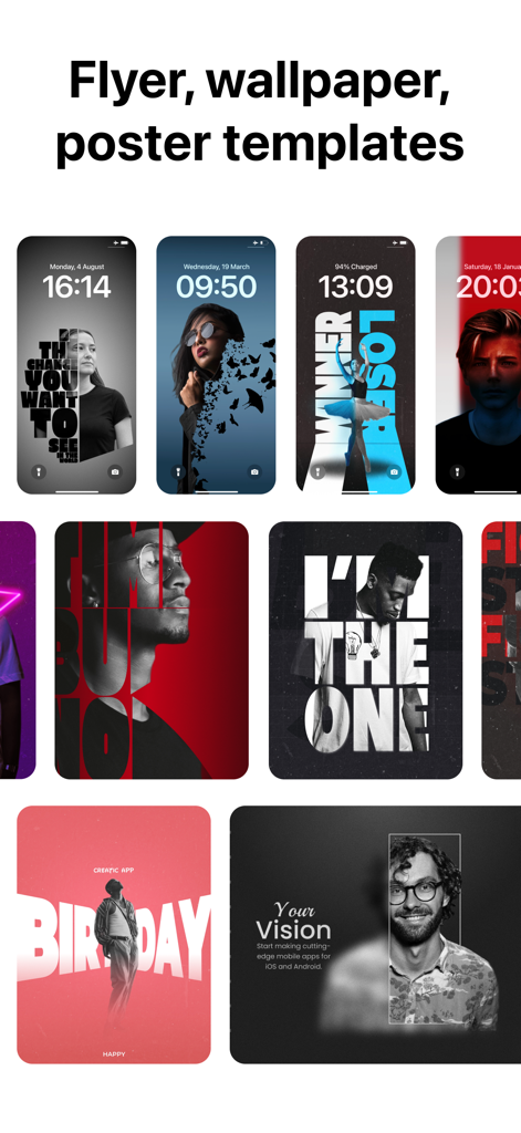 Creatic: Graphic Design Editor - Showcase of creative flyer, wallpaper, and poster templates in the Creatic graphic design app.