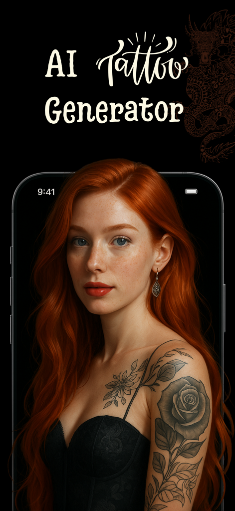 Tattoo Generator AI - Tattwist - A woman previewing a rose tattoo design on her shoulder using the AI Tattoo Generator app