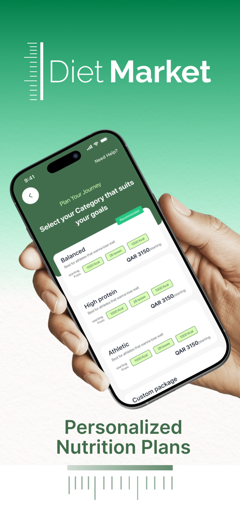 Diet Market | دايت ماركت - Diet Market app screen showing personalized meal plan categories like Balanced and High Protein