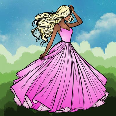 realistic woman with dress flowing in the wind