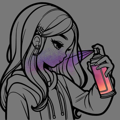 a realistic girl spray painting