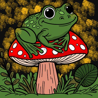 a frog on a mushroom