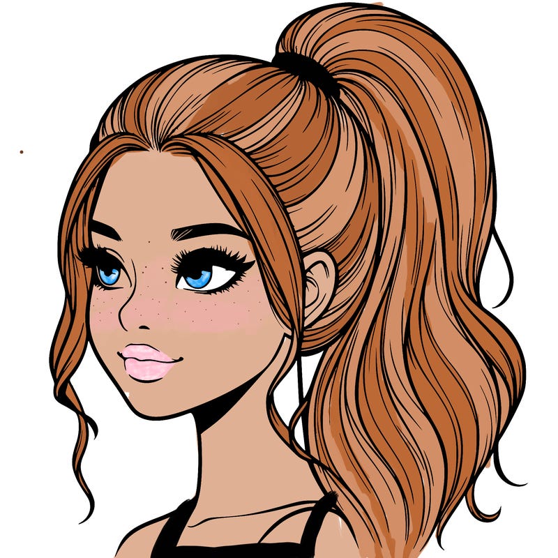 realistic girl with a high ponytail