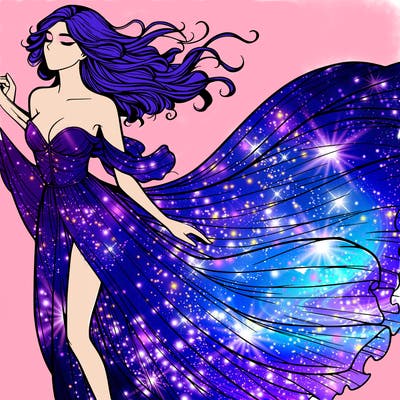 realistic woman in dress flowing the the wind