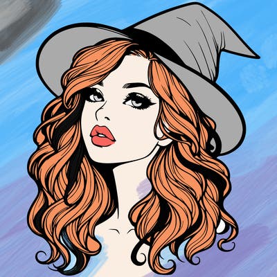 realistic witch girl with wavy hair and lips