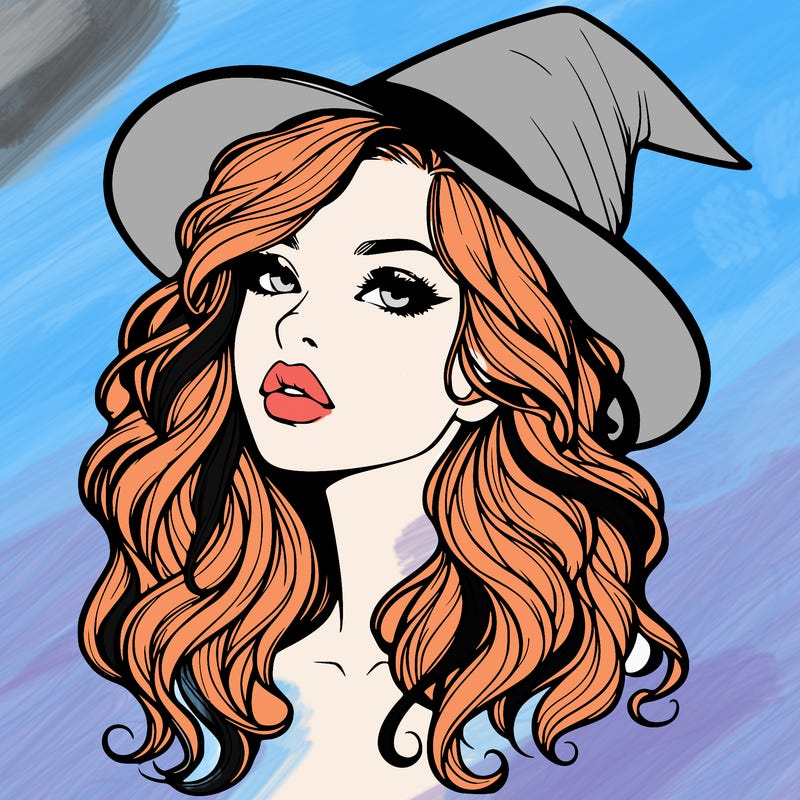 realistic witch girl with wavy hair and lips