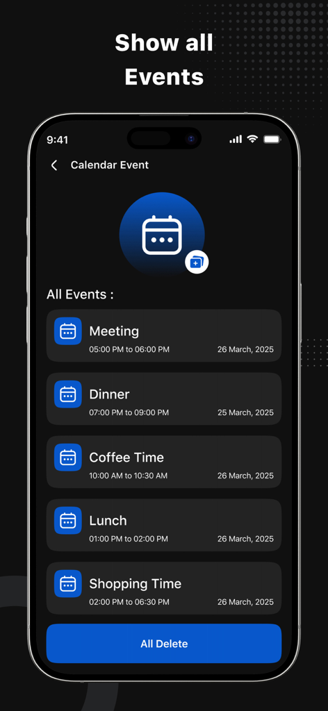File Recovery - Photo Recovery - Lista de eventos del calendario recuperados que incluyen reuniones y cenas en la pantalla de un smartphone