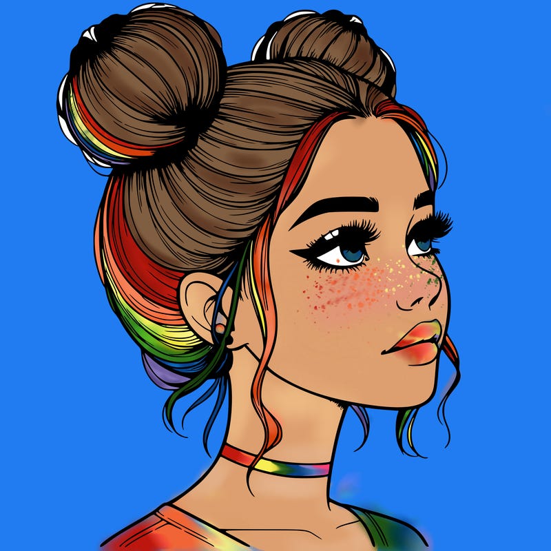 realistic girl with buns on the top of her head