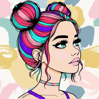 realistic girl with buns on the top of her head