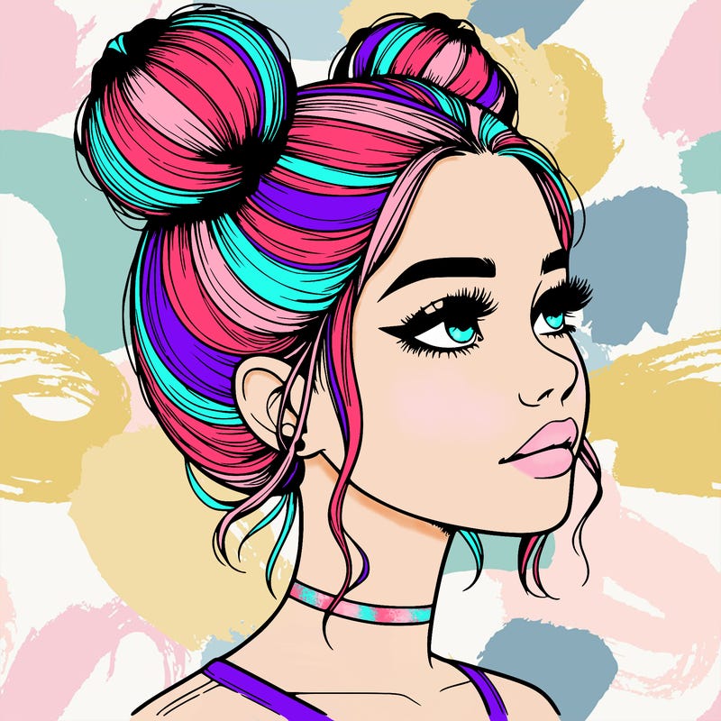 realistic girl with buns on the top of her head