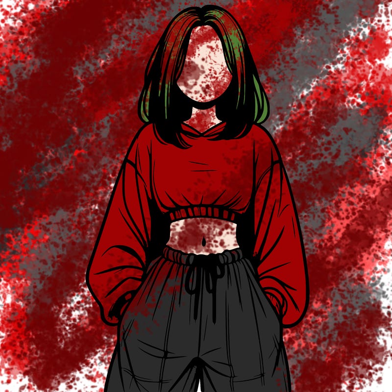 realistic girl faceless with baggy pants and a crop top
