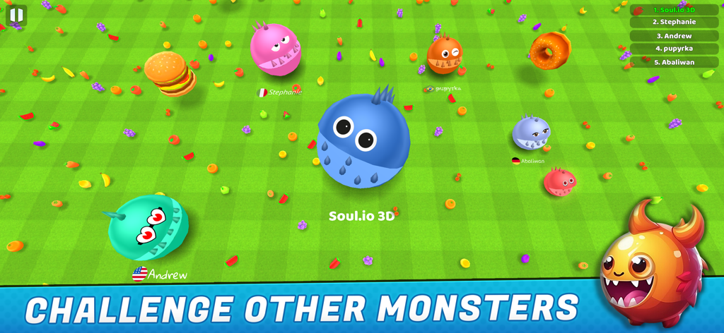 Soul.io 3D - .io Games For Fun - Monstruos redondos de colores compitiendo en un campo verde en el juego móvil Soul.io 3D