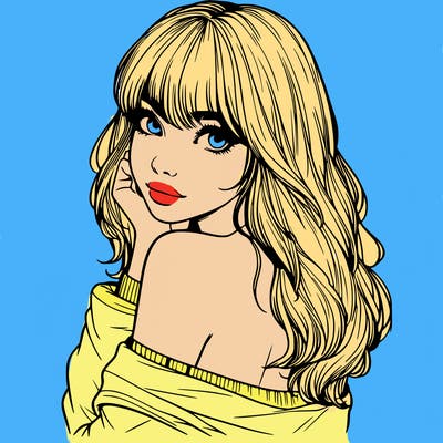 realistic girl with bangs looking over her shoulder