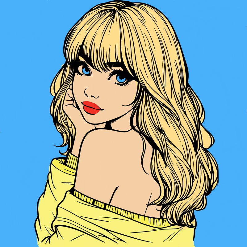 realistic girl with bangs looking over her shoulder