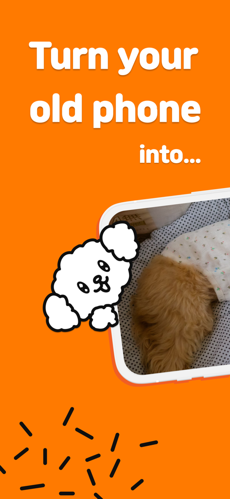 A promotional graphic for the Dogibo app explaining how to repurpose an old smartphone into a pet monitoring camera