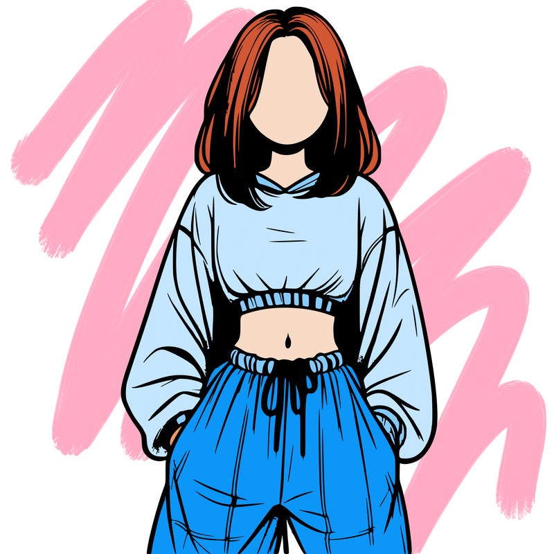 realistic girl faceless with baggy pants and a crop top