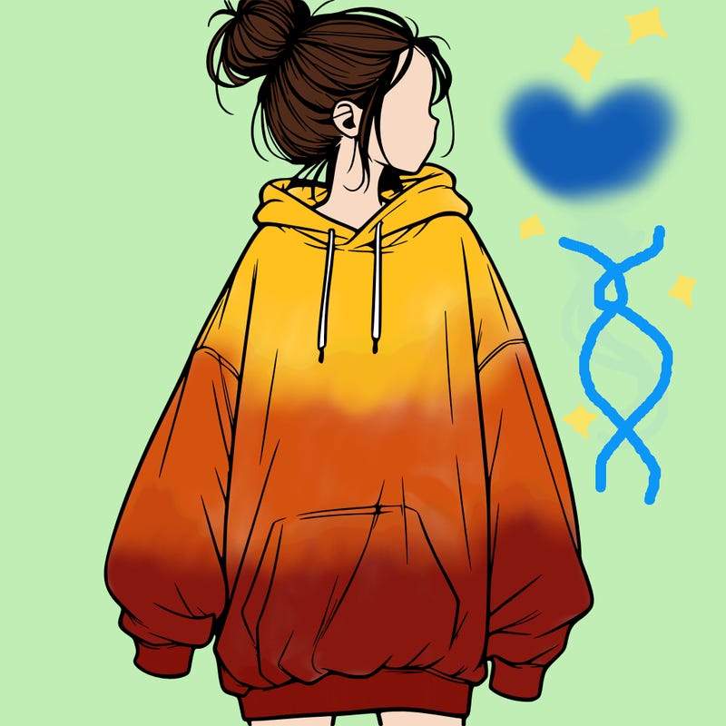realistic girl with a oversized sweatshirt on and a bun