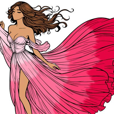 realistic woman in dress flowing the the wind