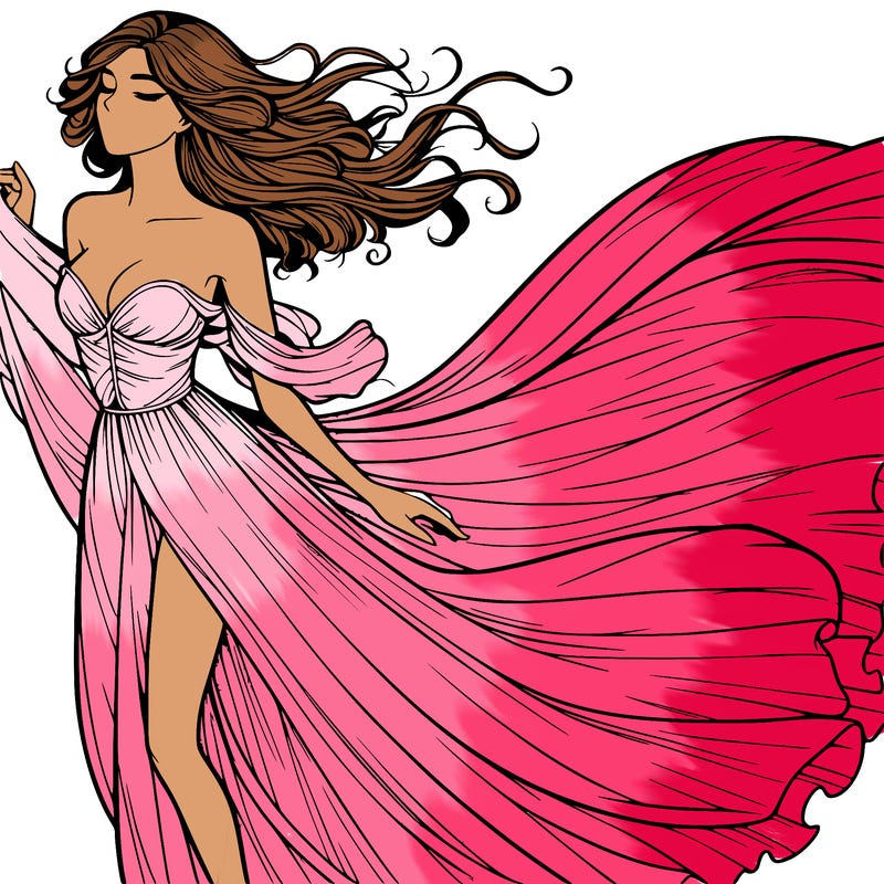 realistic woman in dress flowing the the wind