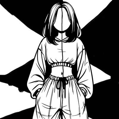 realistic girl faceless with baggy pants and a crop top