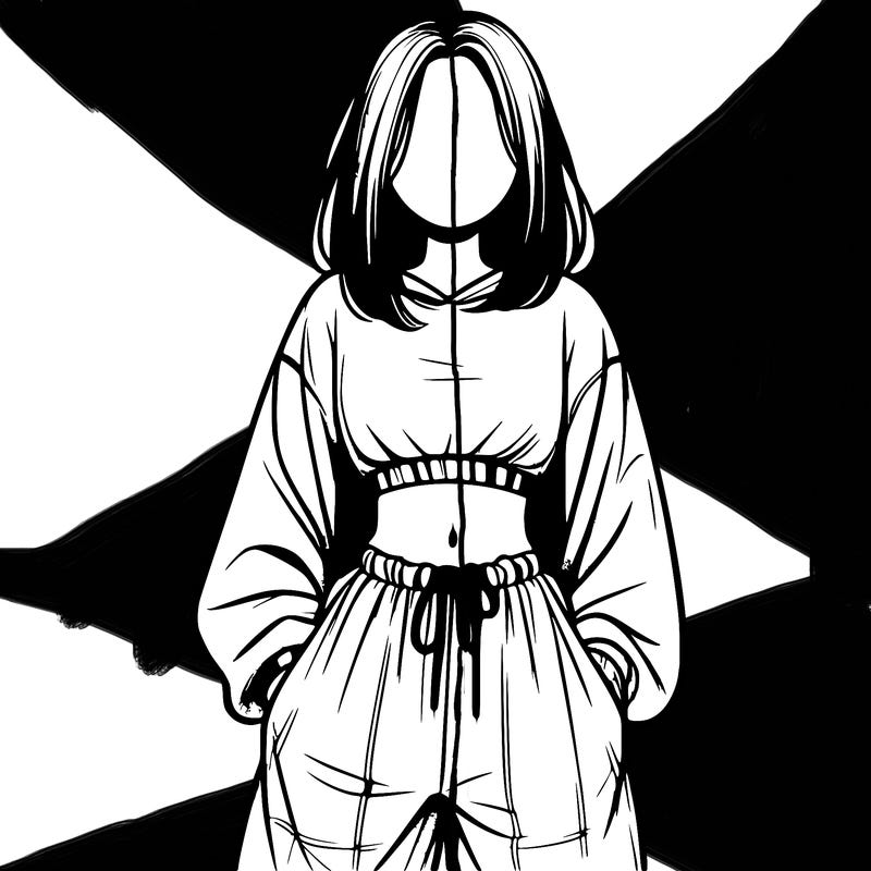 realistic girl faceless with baggy pants and a crop top