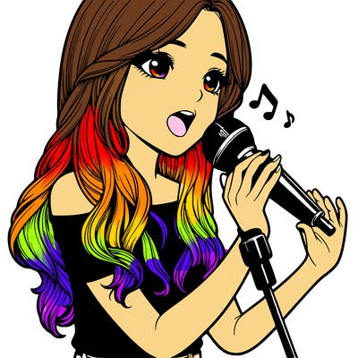 realistic girl using a mic to sing