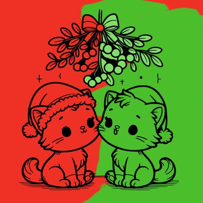 christmas kittens under mistletoe
