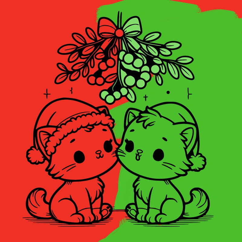 christmas kittens under mistletoe