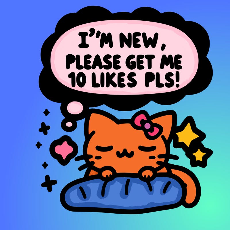 kitty taking a nap dream talking and saying "i'm new, please get me at least 10 likes pls!!"