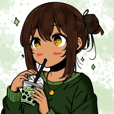 manga character drinking boba