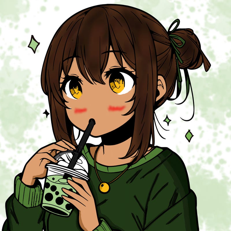 manga character drinking boba