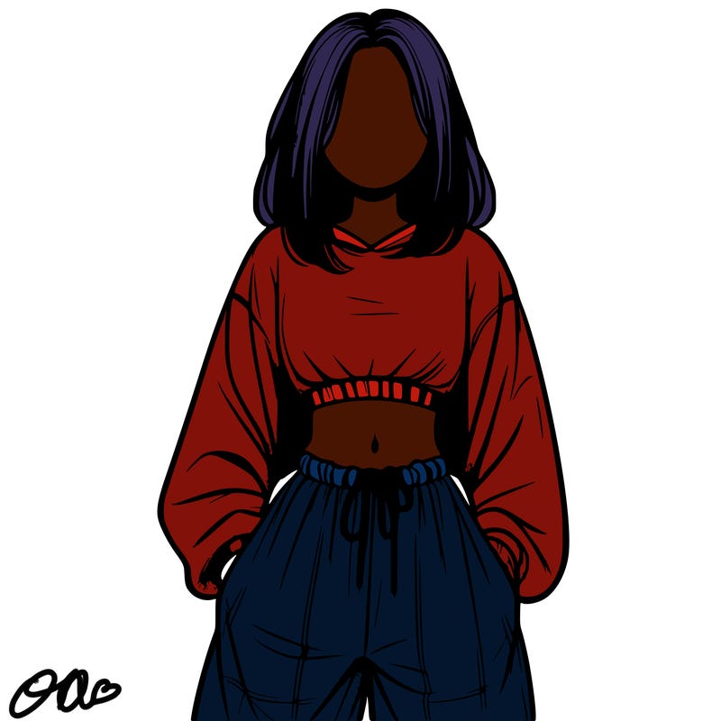 realistic girl faceless with baggy pants and a crop top