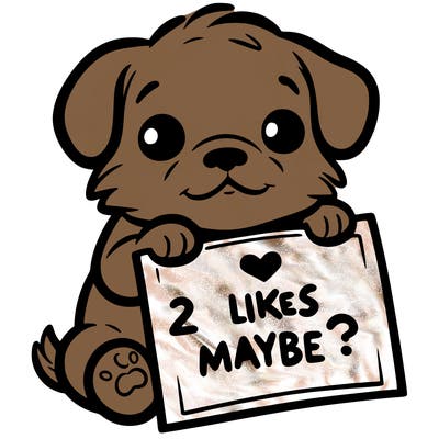 a puppy holding a sign that says 2 likes maybe?