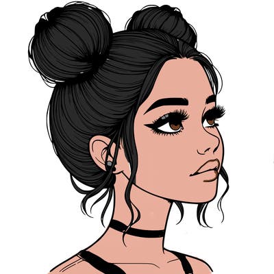 realistic girl with buns on the top of her head