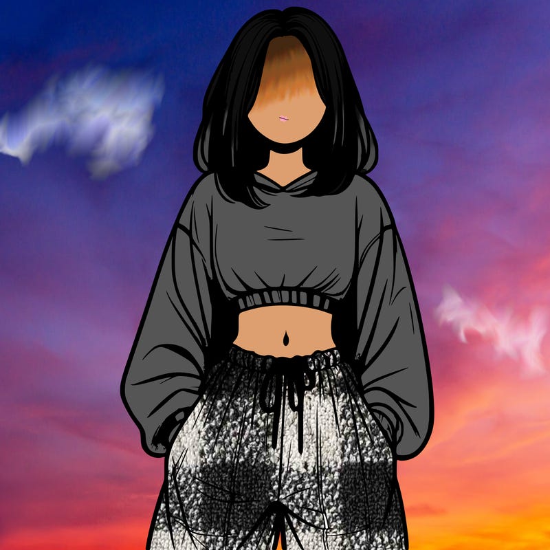 realistic girl faceless with baggy pants and a crop top