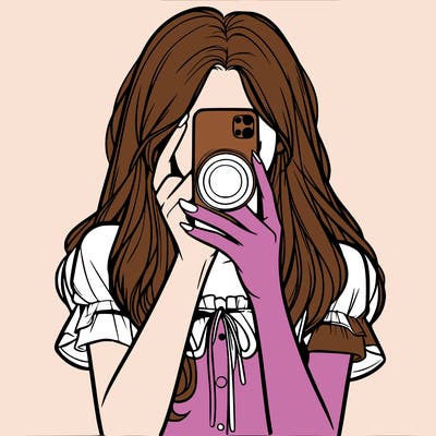 a realistic girl holding her phone taking pictures