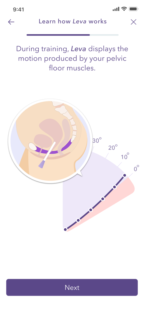 Leva - A diagram in the Leva app illustrating pelvic floor muscle motion during training