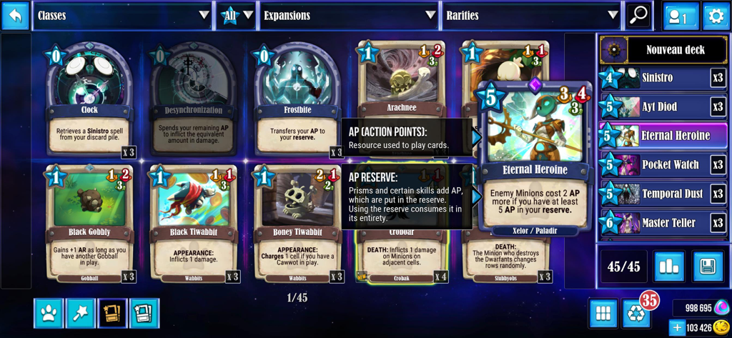 Krosmaga - Krosmaga card management and deck building interface with various character cards and tooltips