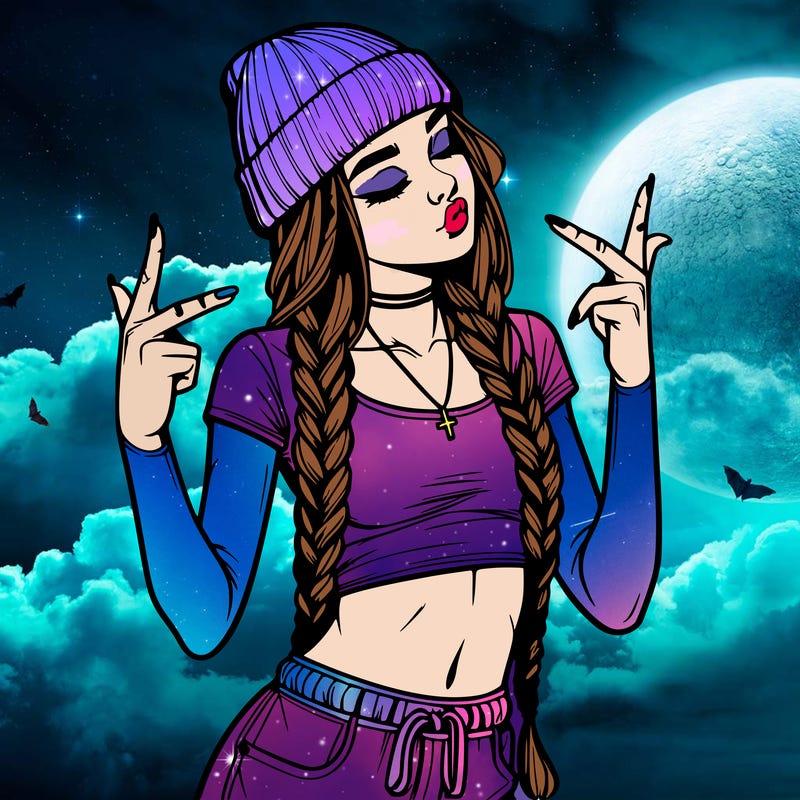 realistic teenage girl with braids and a beanie and crop top doing 🫶🏼