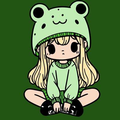 a girl wearing a frog hat and some frog socks