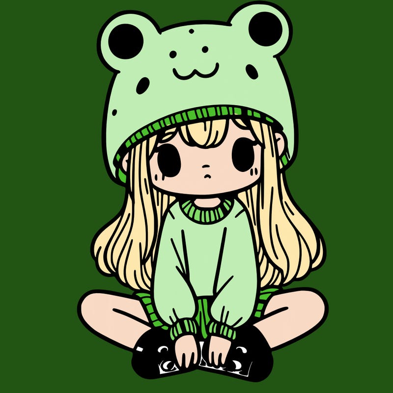 a girl wearing a frog hat and some frog socks