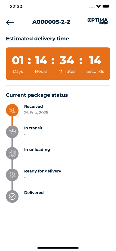 Package tracking interface showing estimated delivery time and shipment status for a cargo shipment from the USA to Nicaragua.