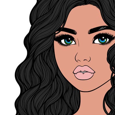 a realistic girl with wavy hair and lips